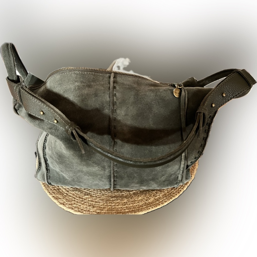 The Sak Suede & Leather Hobo Shoulder Bag – Olive Gray – Boho Chic